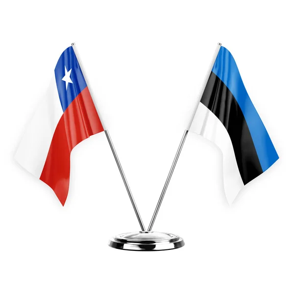 Two Table Flags Isolated White Background Illustration Chile Estonia — Stockfoto