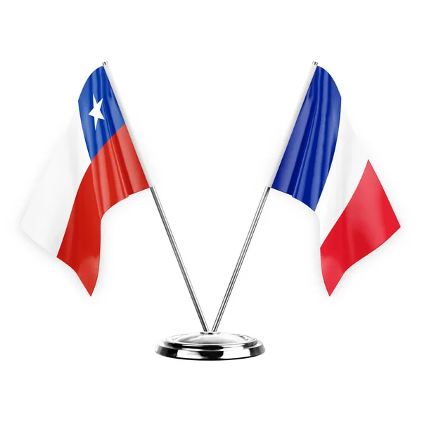 Two Table Flags Isolated White Background Illustration Chile France — Stockfoto