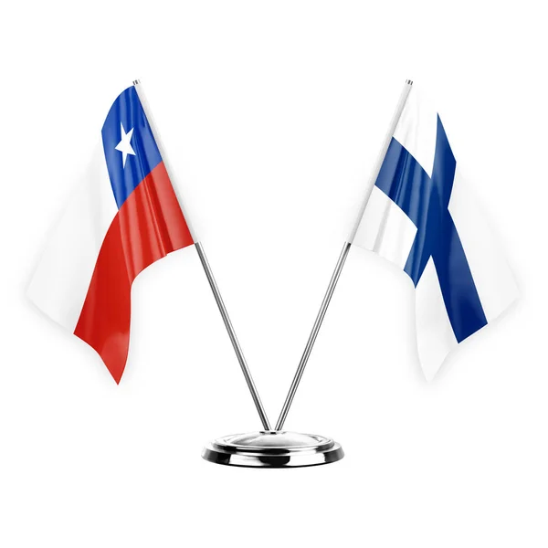 Dos Banderas Mesa Aisladas Sobre Fondo Blanco Ilustración Chile Finland — Foto de Stock