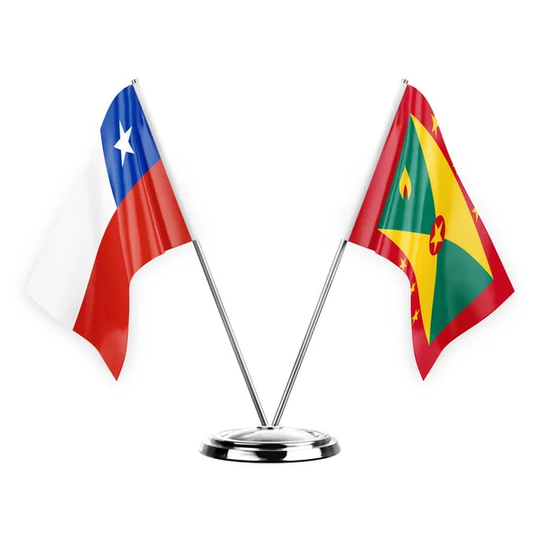 Two Table Flags Isolated White Background Illustration Chile Grenada — Fotografia de Stock