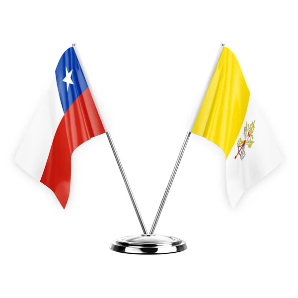 Two Table Flags Isolated White Background Illustration Chile Holy See — Stockfoto
