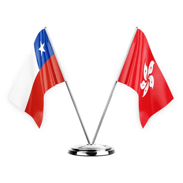 Two Table Flags Isolated White Background Illustration Chile Hong Kong — Stock Fotó