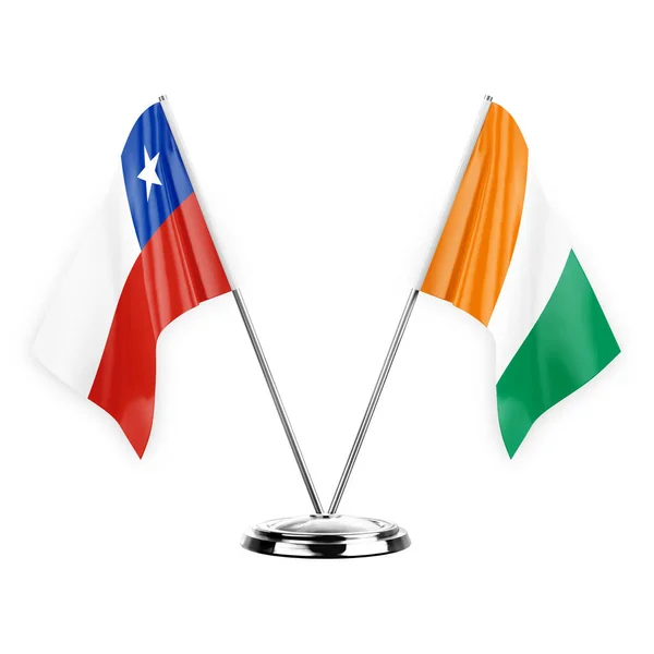 Two Table Flags Isolated White Background Illustration Chile Ivory Coast — Stockfoto
