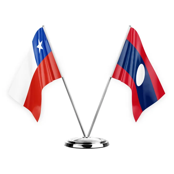 Two Table Flags Isolated White Background Illustration Chile Laos — Stockfoto