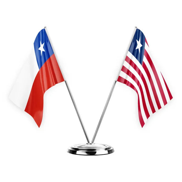 Two Table Flags Isolated White Background Illustration Chile Liberia — Stock Fotó