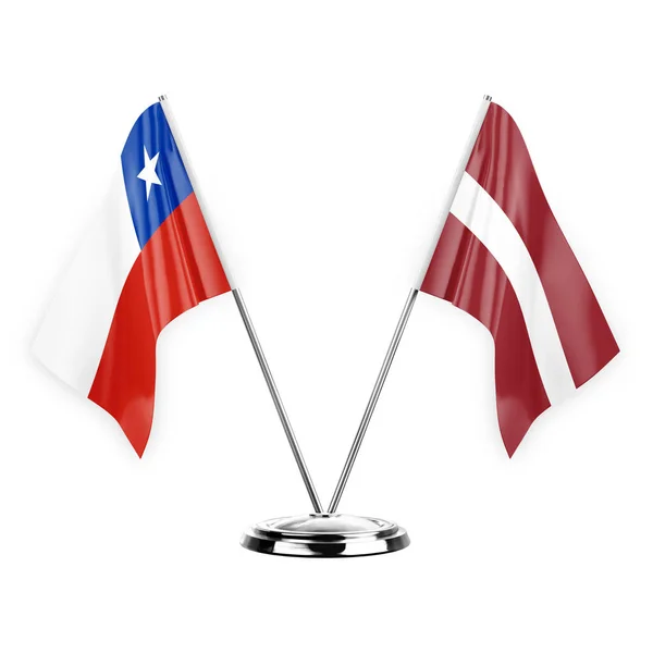 Two Table Flags Isolated White Background Illustration Chile Latvia — Stockfoto
