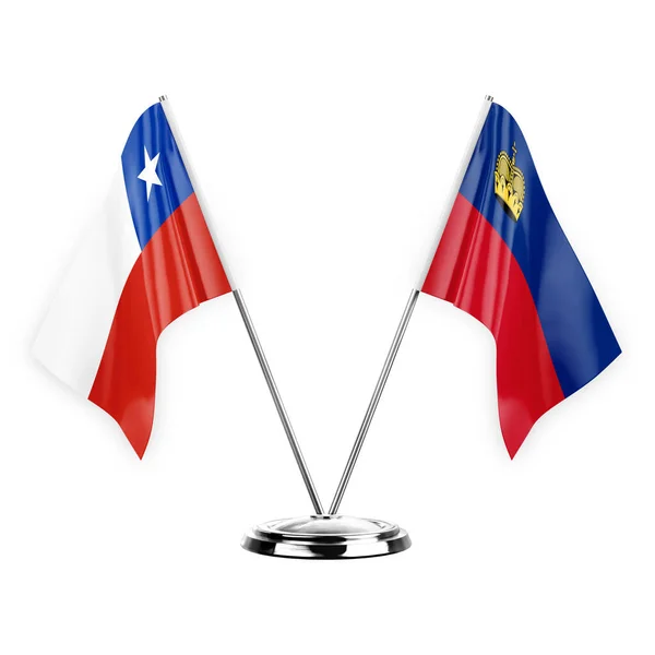 Two Table Flags Isolated White Background Illustration Chile Liechtenstein — Stockfoto
