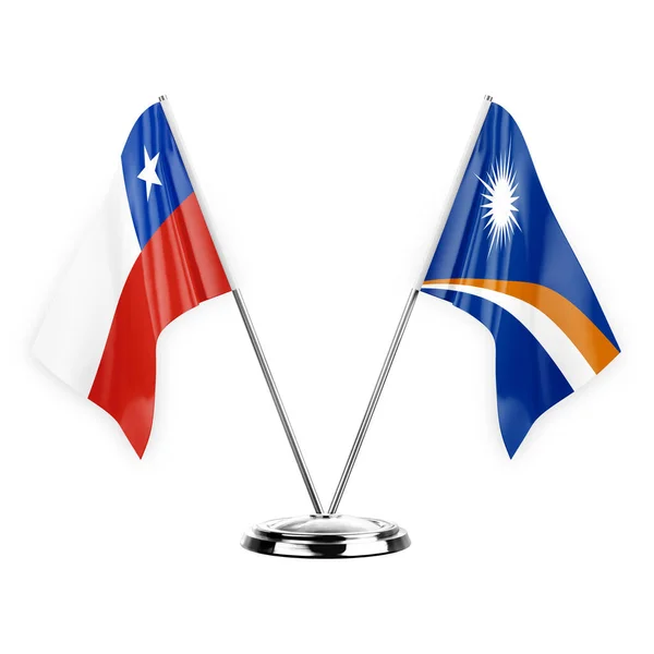 Two Table Flags Isolated White Background Illustration Chile Marshall Islands — Stockfoto