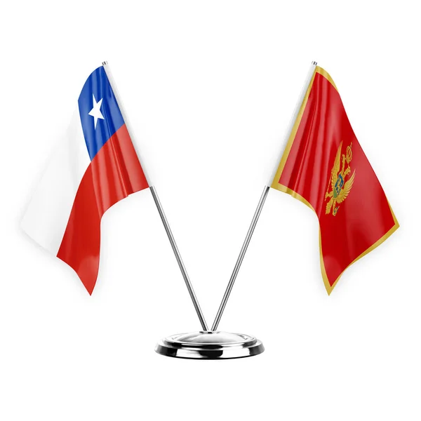 Two Table Flags Isolated White Background Illustration Chile Montenegro — Fotografia de Stock