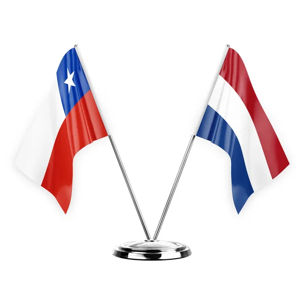 Two Table Flags Isolated White Background Illustration Chile Netherlands — Stockfoto