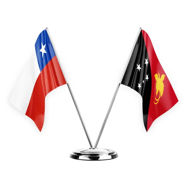 Two Table Flags Isolated White Background Illustration Chile Papua New — Stockfoto