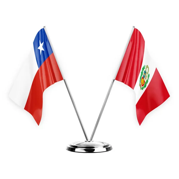 Dos Banderas Mesa Aisladas Sobre Fondo Blanco Ilustración Chile Perú — Foto de Stock
