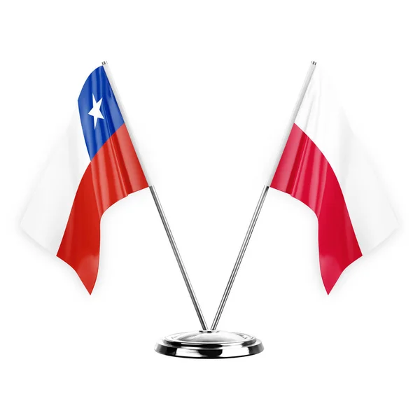 Two Table Flags Isolated White Background Illustration Chile Poland — Stockfoto