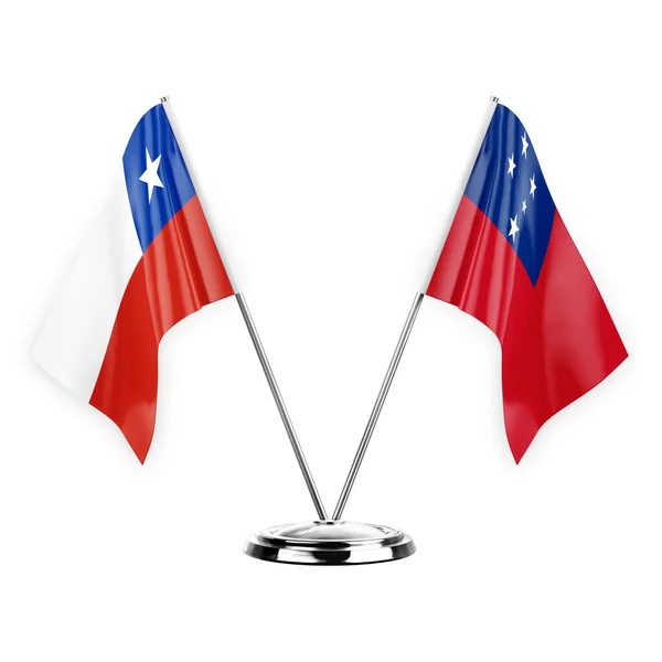 Two Table Flags Isolated White Background Illustration Chile Samoa — Foto de Stock