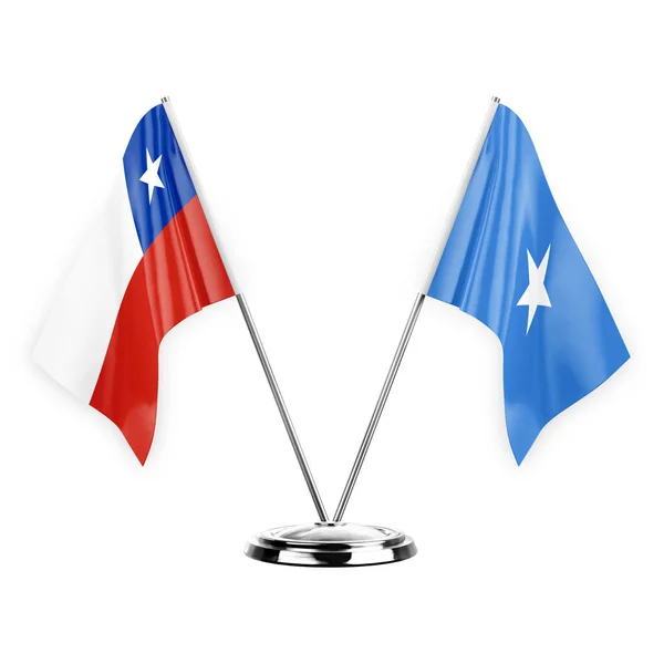 Dos Banderas Mesa Aisladas Sobre Fondo Blanco Ilustración Chile Somalia — Foto de Stock