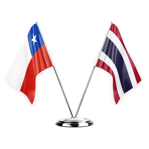 Two Table Flags Isolated White Background Illustration Chile Thailand — Stockfoto
