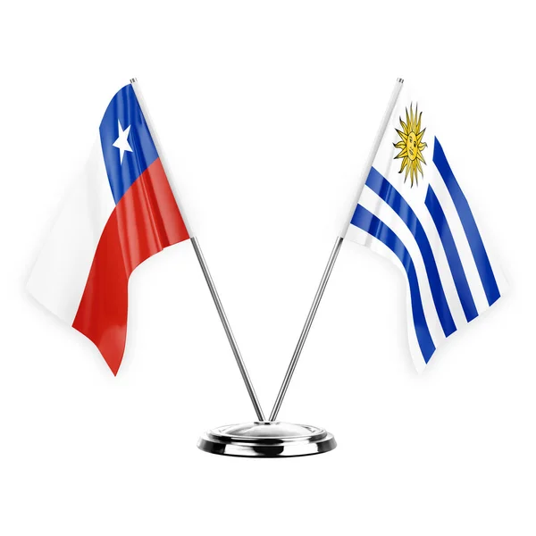 Two Table Flags Isolated White Background Illustration Chile Uruguay — Stockfoto