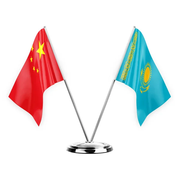 Two Table Flags Isolated White Background Illustration China Kazakhstan — Stok fotoğraf