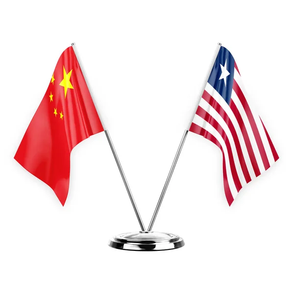 在白色背景下分隔的两个桌旗3D插图 中国和自由女神 — 图库照片