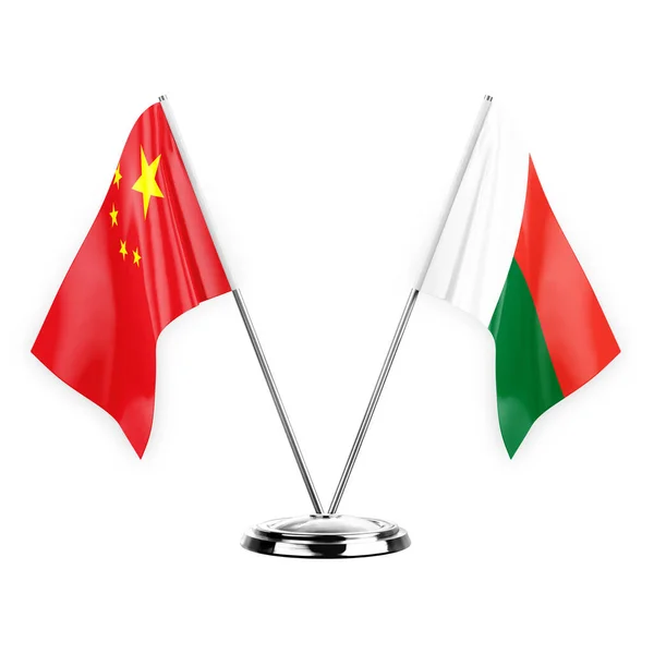 Two Table Flags Isolated White Background Illustration China Madagascar — Stock fotografie
