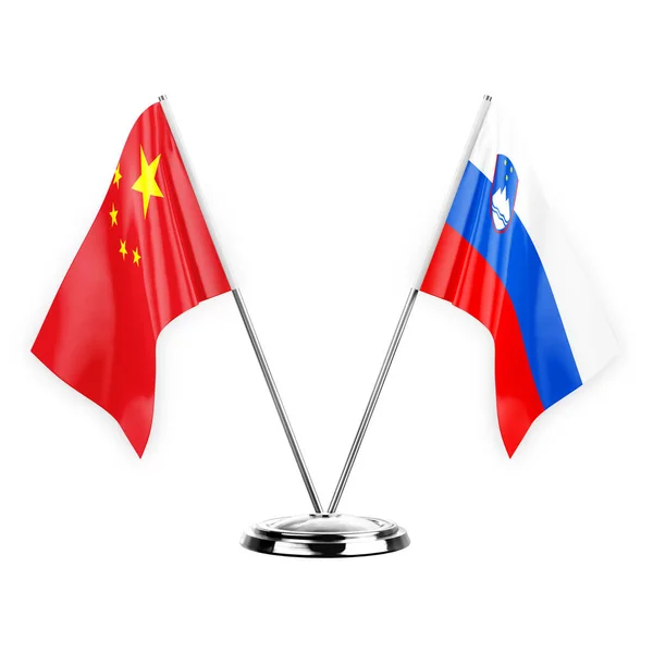 Two Table Flags Isolated White Background Illustration China Slovenia — стоковое фото
