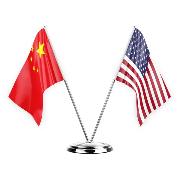 在白色背景下分隔的两个表国旗3D插图 中国和美国 — 图库照片