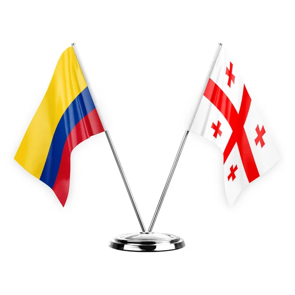 Two Table Flags Isolated White Background Illustration Colombia Georgia — Fotografia de Stock