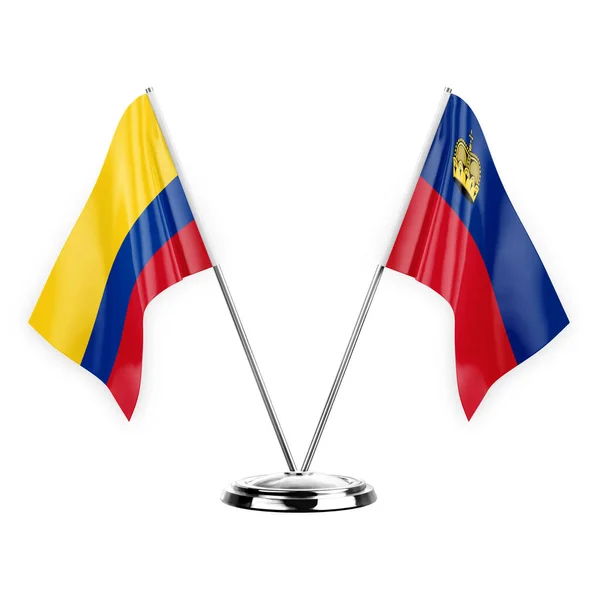 Two Table Flags Isolated White Background Illustration Colombia Liechtenstein — Fotografia de Stock