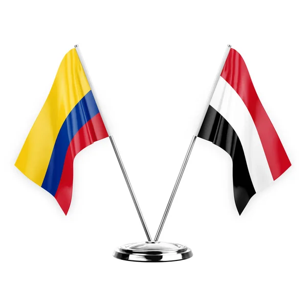 Two Table Flags Isolated White Background Illustration Colombia Yemen — Stockfoto