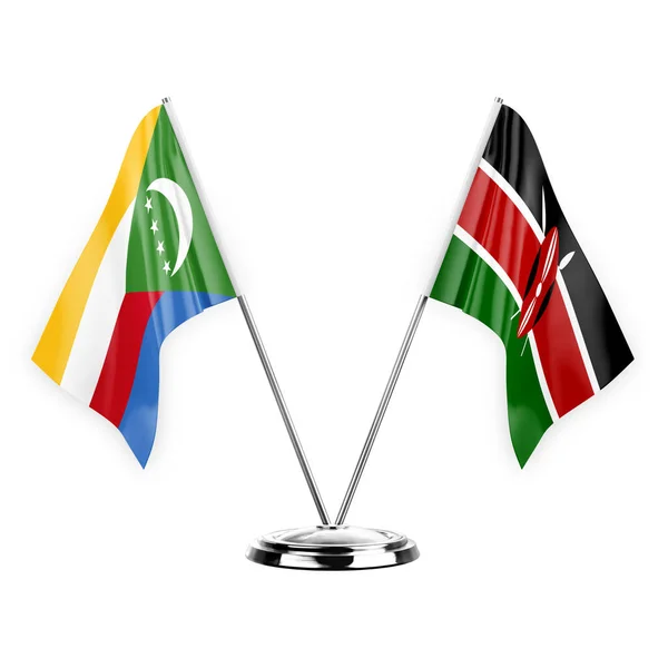 Dos Banderas Mesa Aisladas Sobre Fondo Blanco Ilustración Comoras Kenya — Foto de Stock