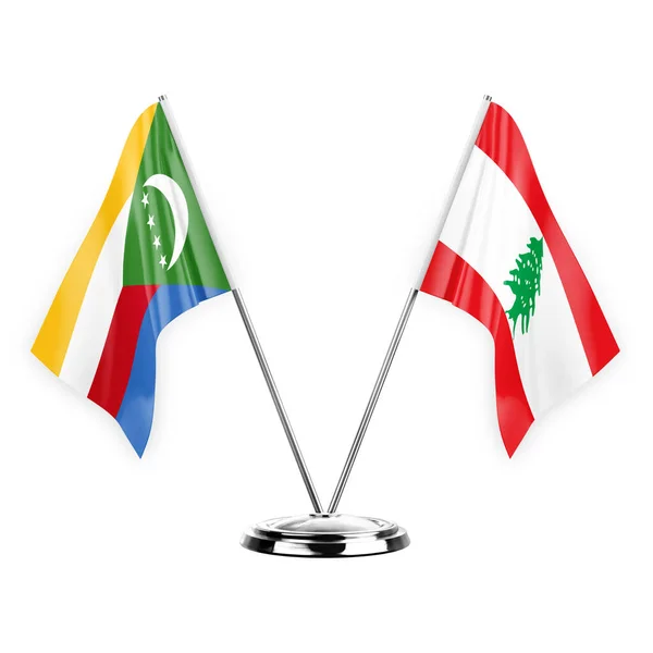 Two Table Flags Isolated White Background Illustration Comoros Lebanon — Zdjęcie stockowe
