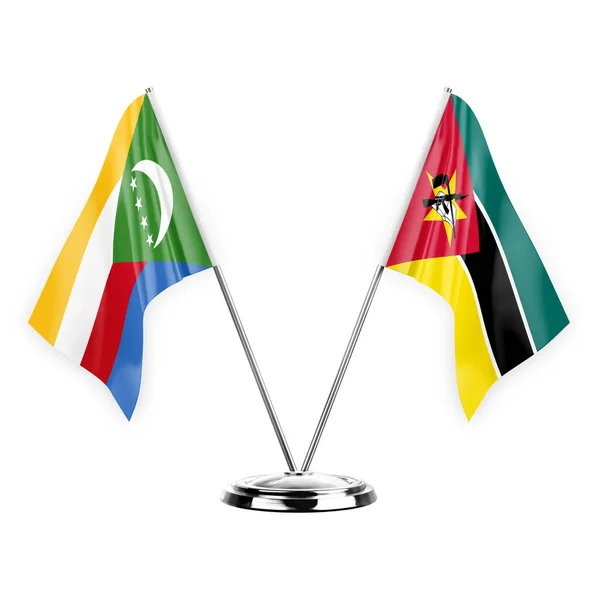 Two Table Flags Isolated White Background Illustration Comoros Mozambique — Foto de Stock