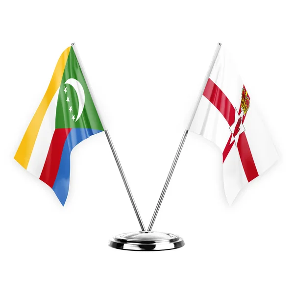 Two Table Flags Isolated White Background Illustration Comoros Ireland — Zdjęcie stockowe