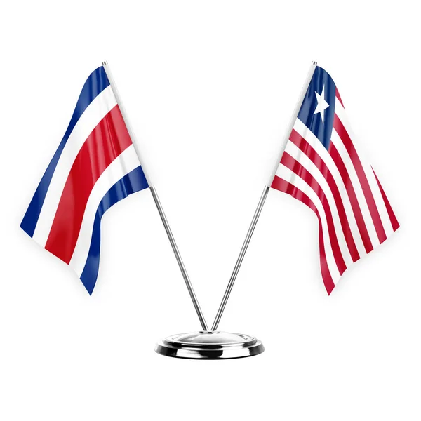 Two Table Flags Isolated White Background Illustration Costa Rica Liberia — Foto Stock