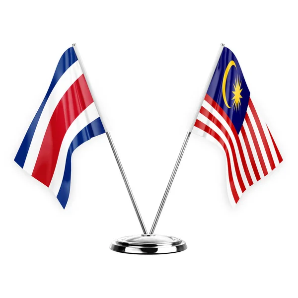 Two Table Flags Isolated White Background Illustration Costa Rica Malaysia — Stockfoto