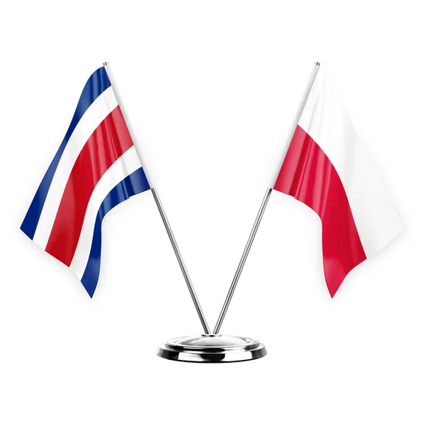 Two Table Flags Isolated White Background Illustration Costa Rica Poland — Stock fotografie