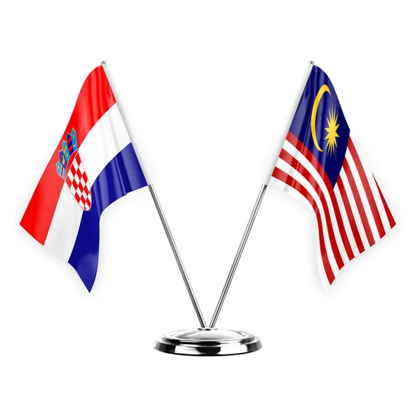 Two Table Flags Isolated White Background Illustration Croatia Malaysia — Stockfoto
