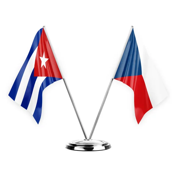 Deux Drapeaux Table Isolés Sur Fond Blanc Illustration Cuba Czechia — Photo