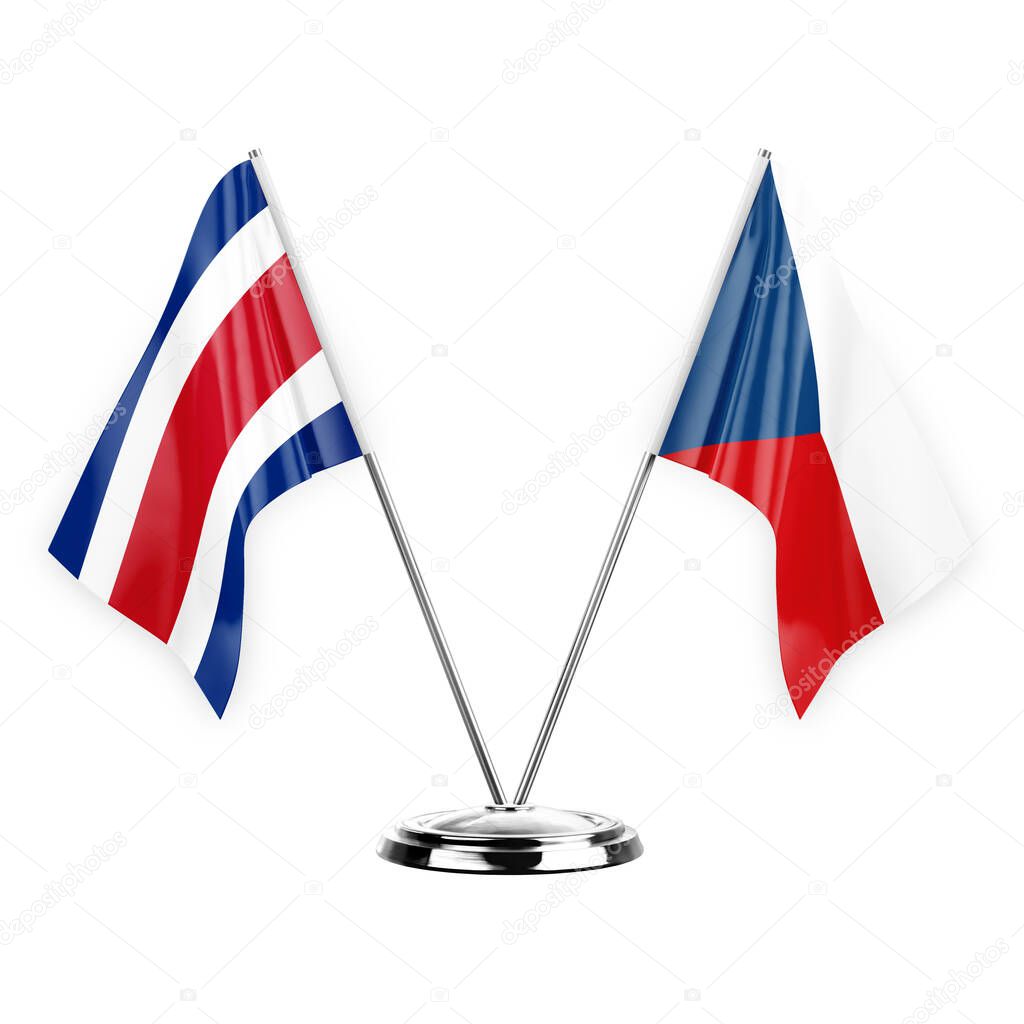 Two table flags isolated on white background 3d illustration, costa rica and czechia