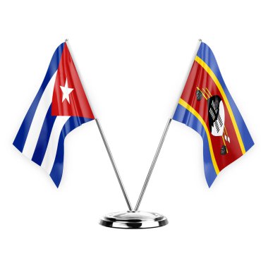 Two table flags isolated on white background 3d illustration, cuba and eswatini