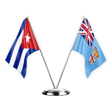 Two table flags isolated on white background 3d illustration, cuba and fiji