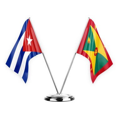 Two table flags isolated on white background 3d illustration, cuba and grenada