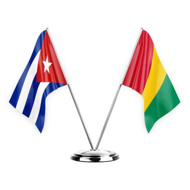 Two table flags isolated on white background 3d illustration, cuba and guinea