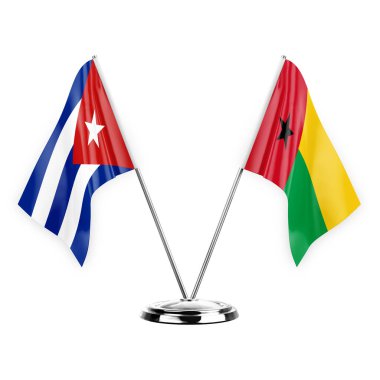 Two table flags isolated on white background 3d illustration, cuba and guinea-bissau