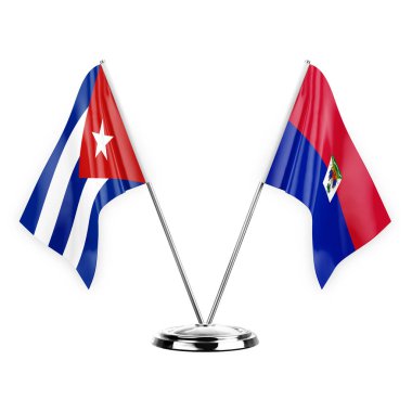 Two table flags isolated on white background 3d illustration, cuba and haiti