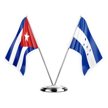 Two table flags isolated on white background 3d illustration, cuba and honduras