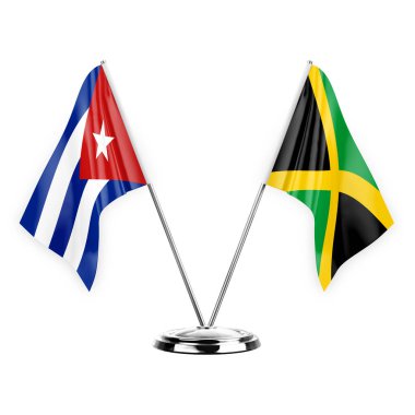 Two table flags isolated on white background 3d illustration, cuba and jamaica
