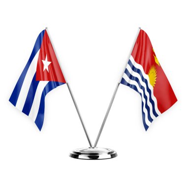 Two table flags isolated on white background 3d illustration, cuba and kiribati