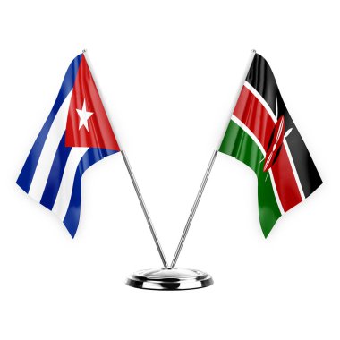 Two table flags isolated on white background 3d illustration, cuba and kenya