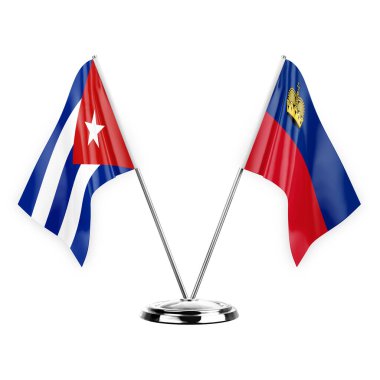 Two table flags isolated on white background 3d illustration, cuba and liechtenstein